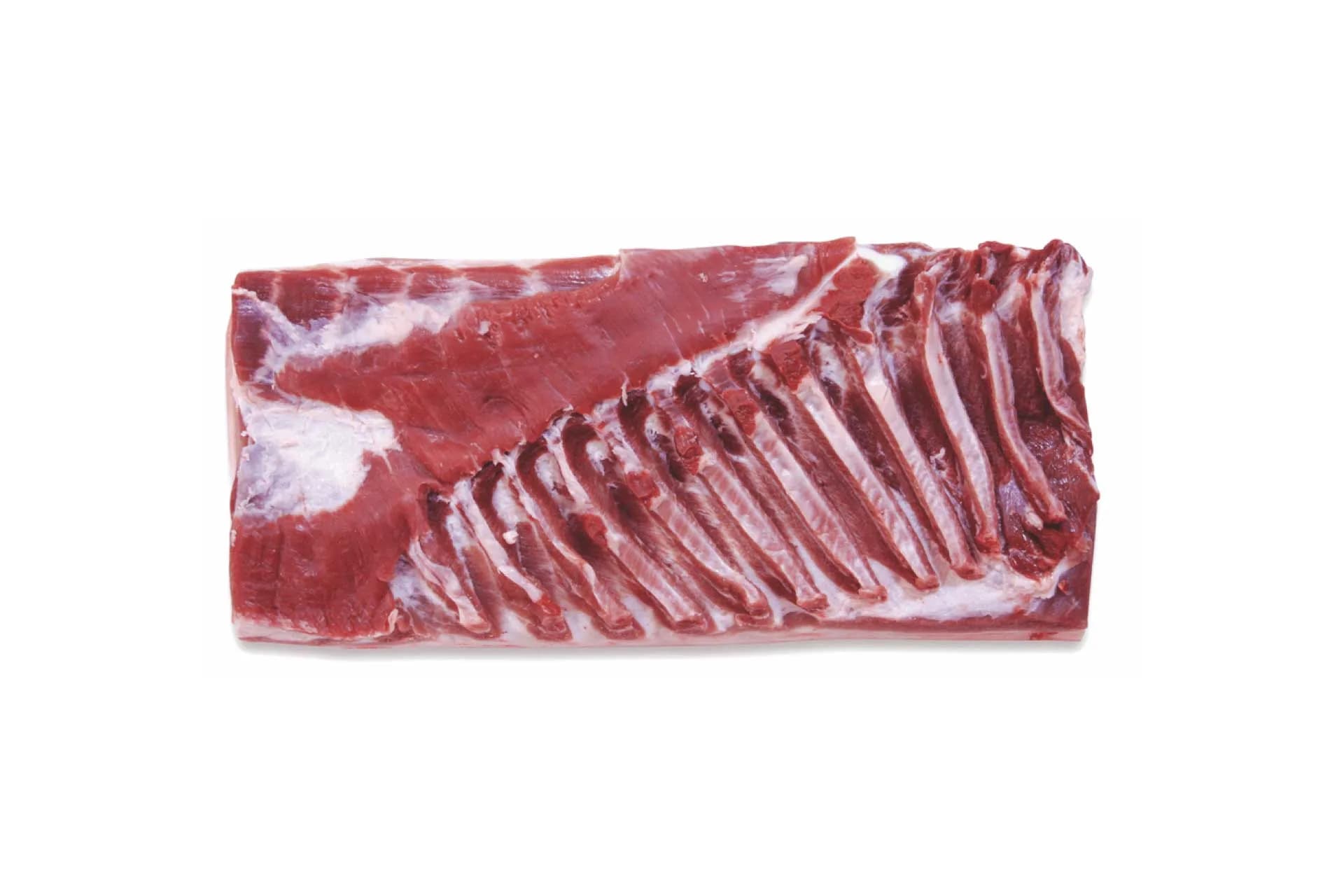 Sheet Ribbed Rind On Belly (2111), boneless, rind-on, photographed on a plain white background.