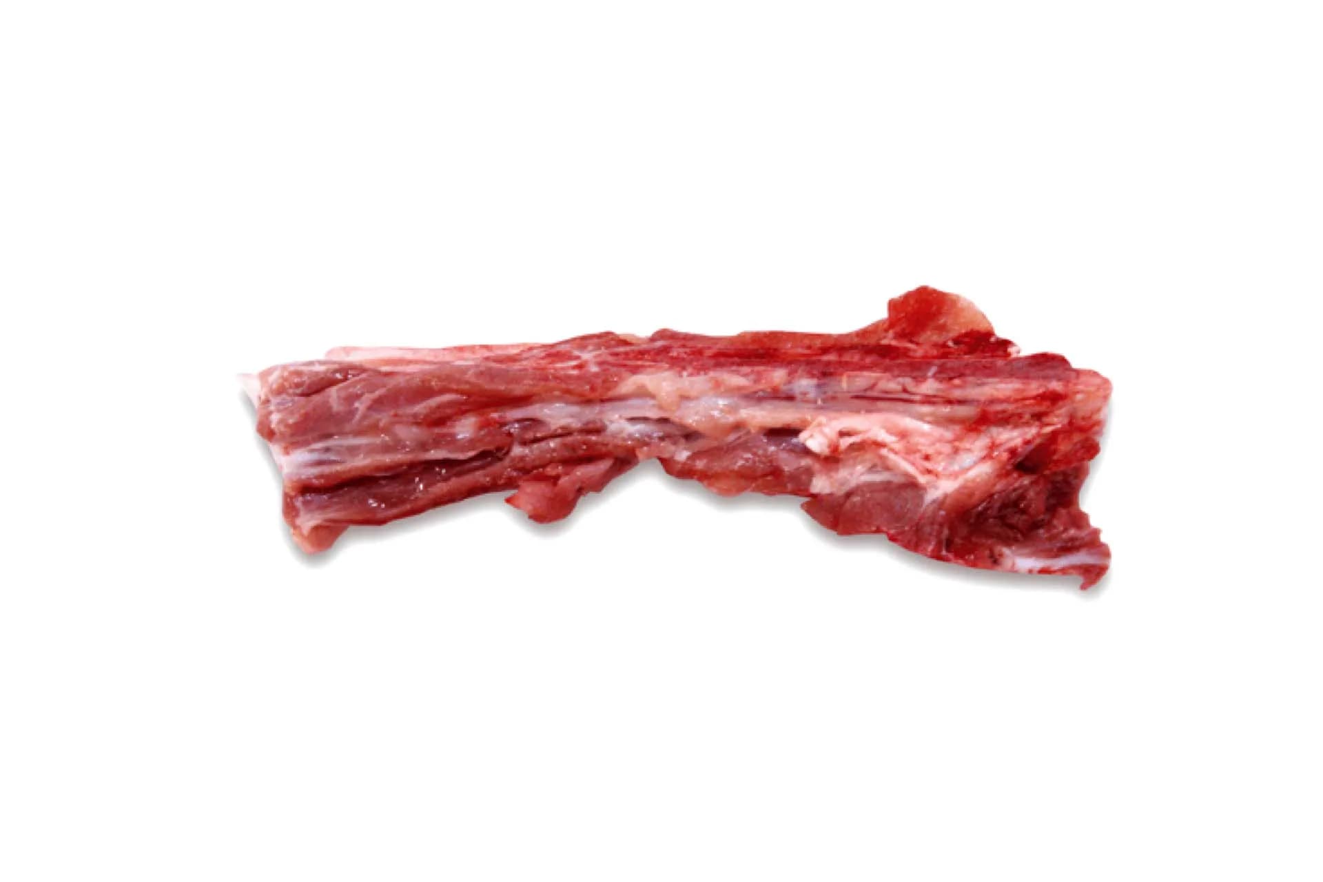 Pork tail bones photographed close up, showing the vertebrae and the meat and fat left along them.