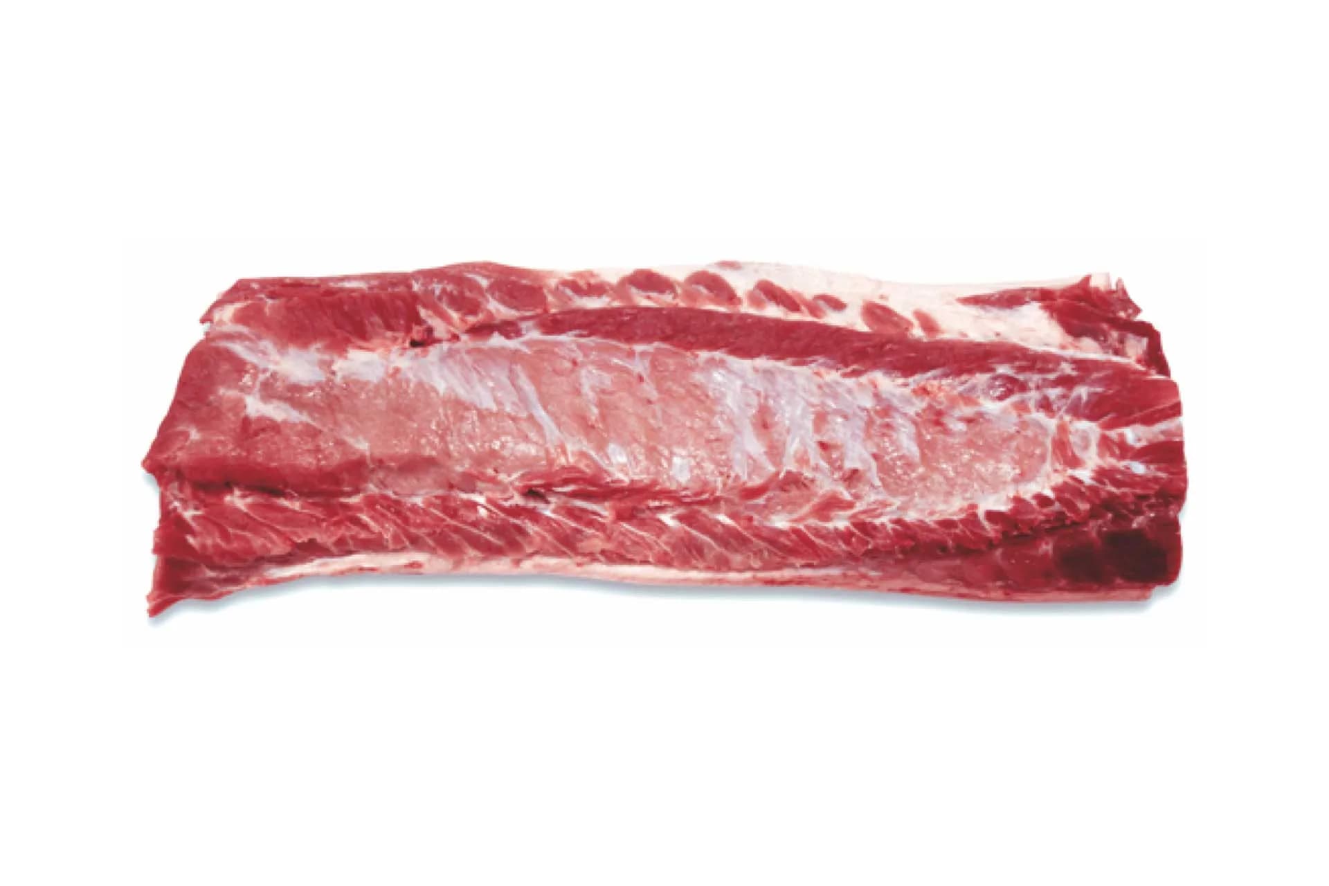 Rind On Back Bacon (1208), boneless, rind-on, photographed on a plain white background.